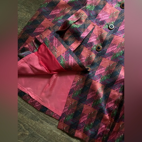 CARLISE vintage 100% silk skirt pleated pink houndstooth button front sz 12 MINT - Picture 12 of 14